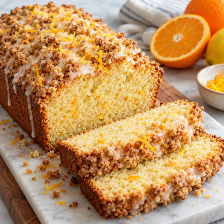 Citrus streusel quick bread with glaze