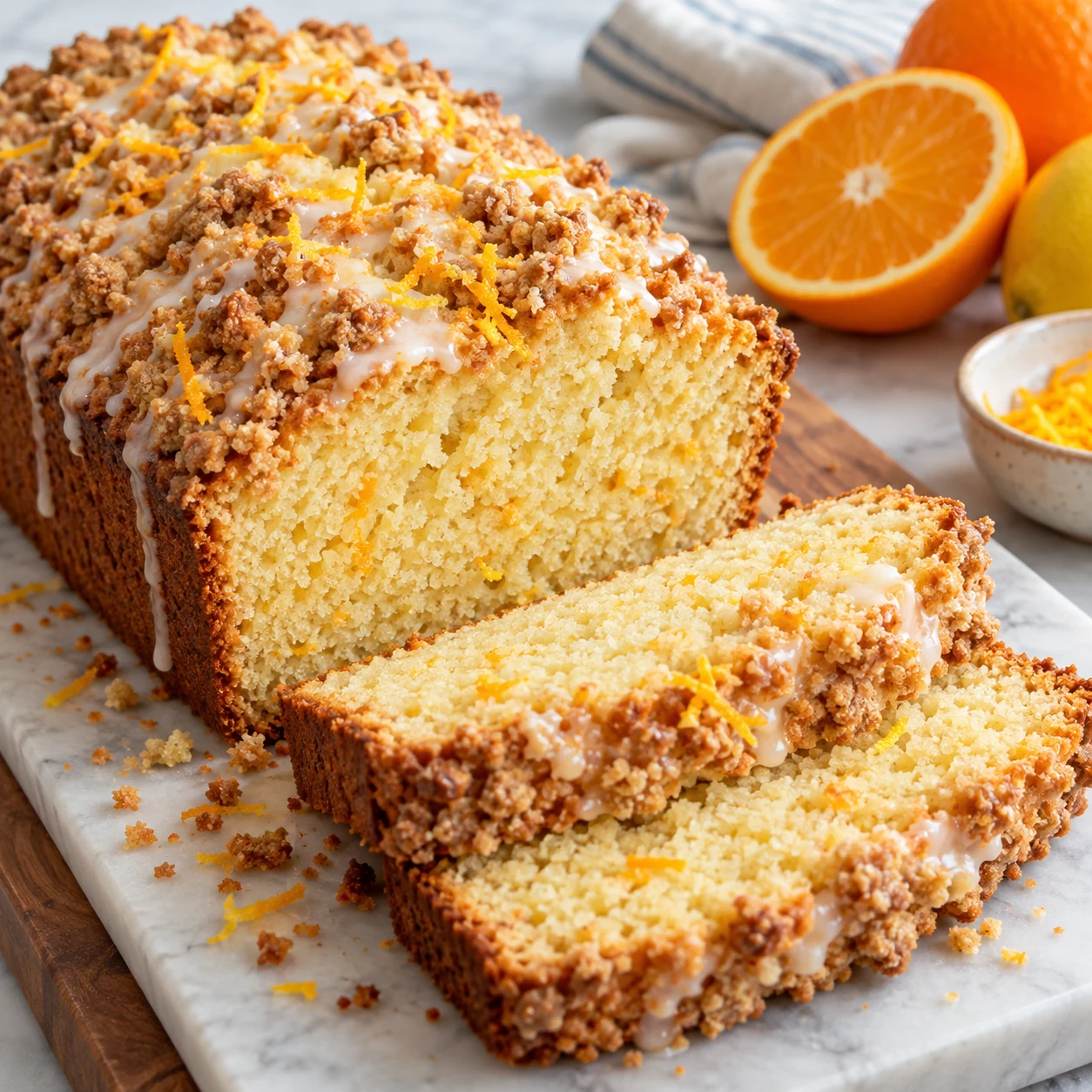 Citrus streusel quick bread with glaze