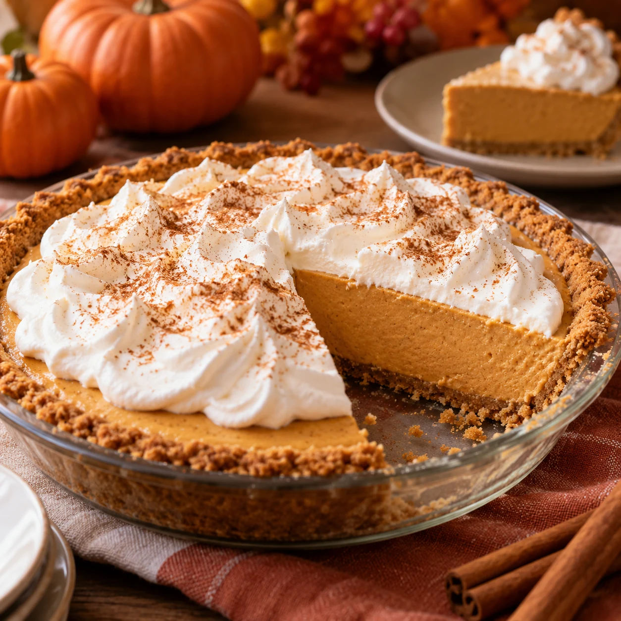 No bake pumpkin pie with whipped cream
