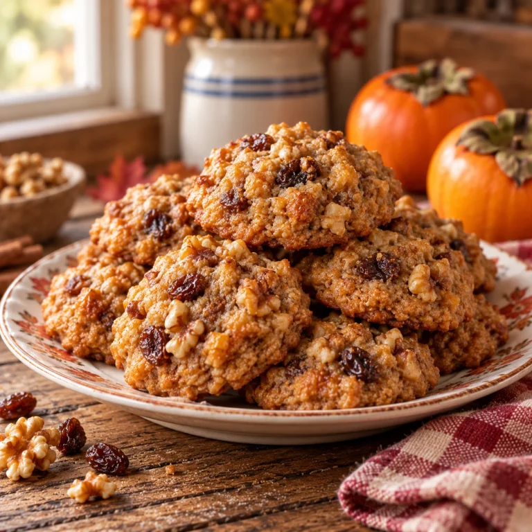 Square hero image of soft persimmon cookies with whole persimmons and warm seasonal styling.