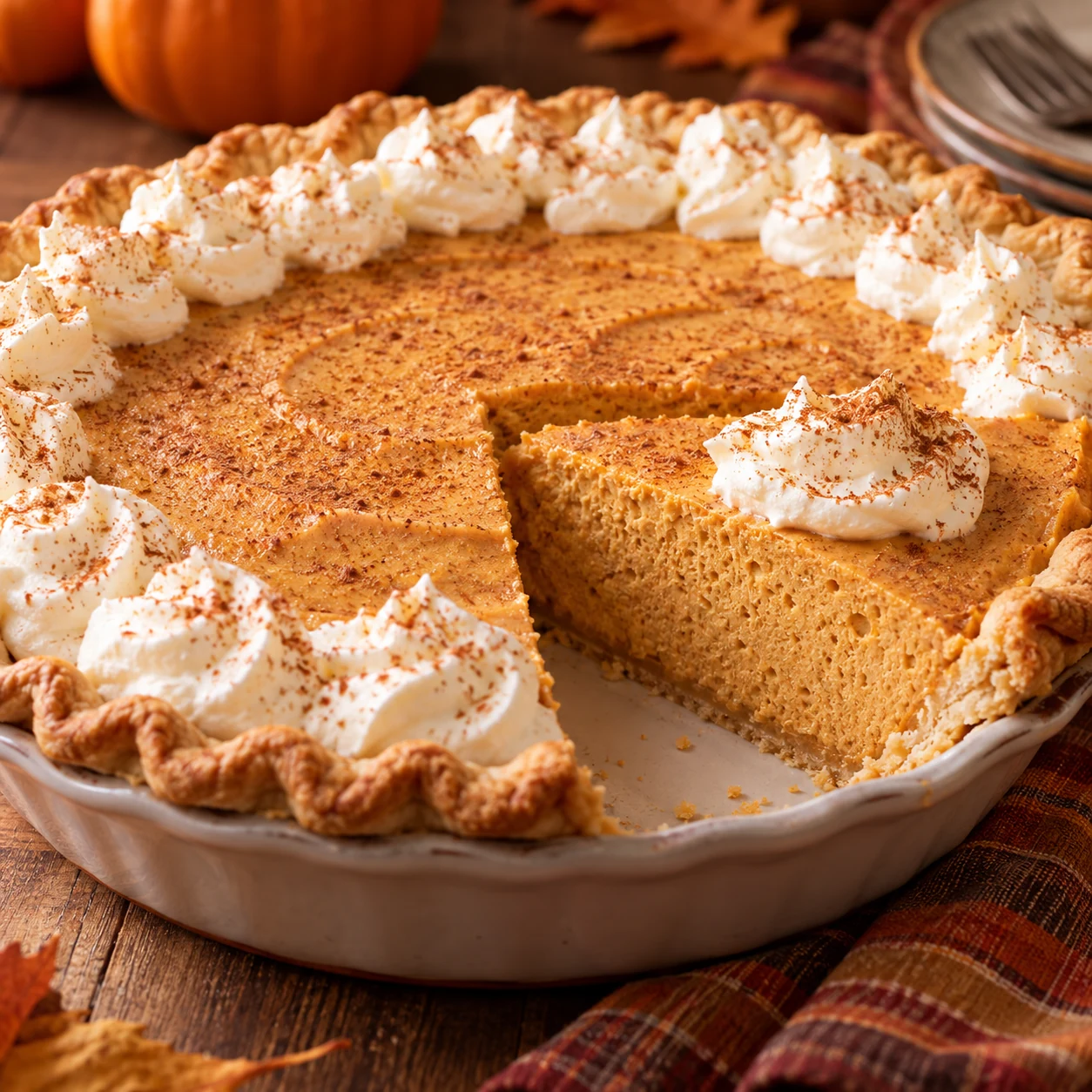 Pumpkin chiffon pie with whipped cream