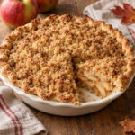 Apple crumb pie with sliced apples and a golden buttery crumb topping
