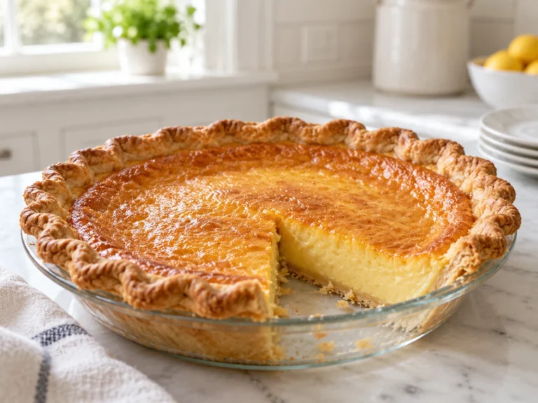Classic Chess Pie with a smooth golden custard filling in a plain pie crust