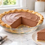 Chilled German Chocolate Pie with a smooth chocolate marshmallow cream filling in a baked pie shell