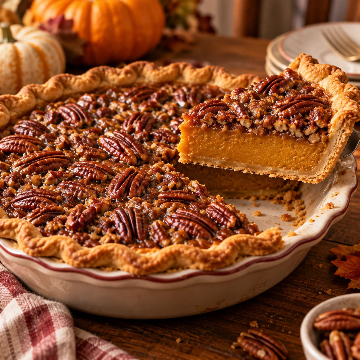 Pumpkin pecan pie